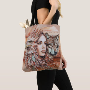 Adler - Frau - Wolf - Aquarellkunst 1 - Fanspass Tasche