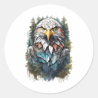 Adler Head in Forest Runder Aufkleber