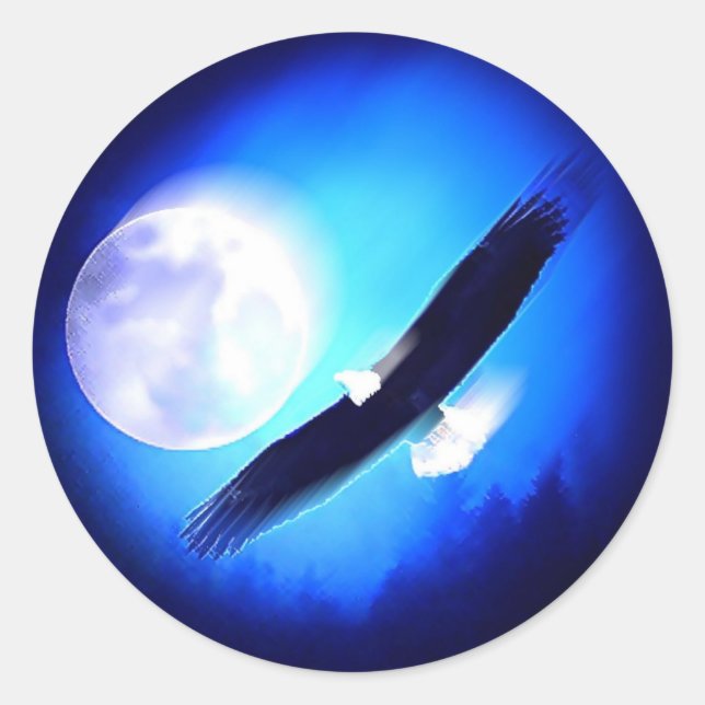 Adler im Flug & Vollmond Runder Aufkleber (Vorderseite)
