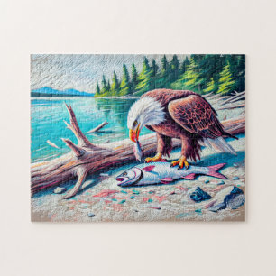 Adler isst Fisch an der Riverbank Pastel Chalk Dra