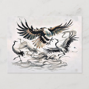 Adler Jagd auf ein chinesisches Kranfarbengemälde Postkarte