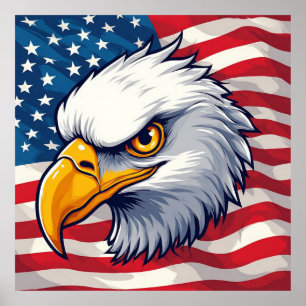 Adler-Kopf-Grafik-T-Shirt – USA-Stolz-Bekleidung Poster