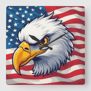 Adler-Kopf-Grafik-T-Shirt – USA-Stolz-Bekleidung Quadratische Wanduhr
