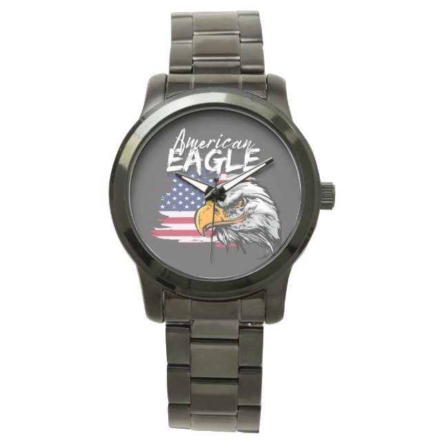Adler mit amerikanischer Flagge Armbanduhr (Vorderseite)