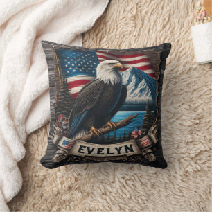Adler mit amerikanischer Flagge und Bergen Kissen