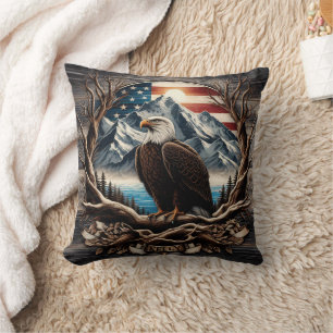 Adler mit Bergen und Flagge Kissen