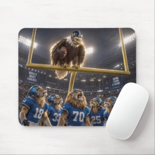 Adler mit einem Fußball auf einem Torpfosten mit L Mousepad