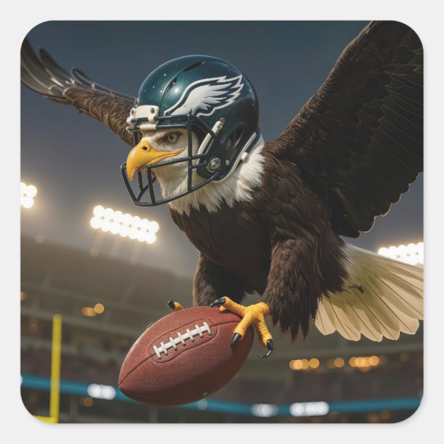Adler mit Fußball und Helm im Stadion Quadratischer Aufkleber (Vorderseite)