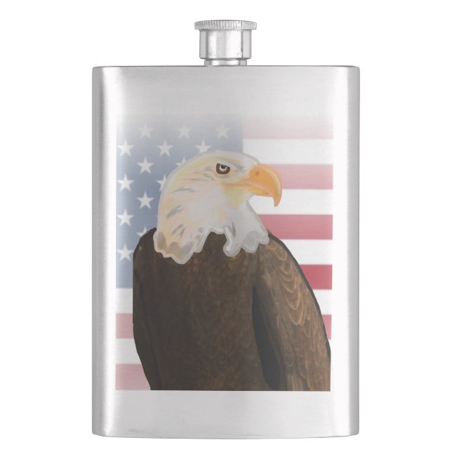 Adler mit verblasster amerikanischer Flagge Flachmann (Vorderseite)