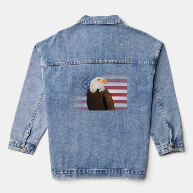 Adler mit verblasster amerikanischer Flagge Jeansjacke (Rückseite)