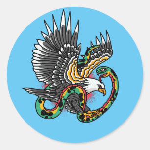 Adler / Schlange Tattoo Design Runder Aufkleber
