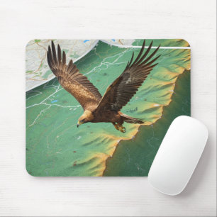 Adler schwebt über topografischer Karte 3D Surreal Mousepad
