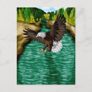 Adler über dem Fluss in den Bergen fliegen Postkarte