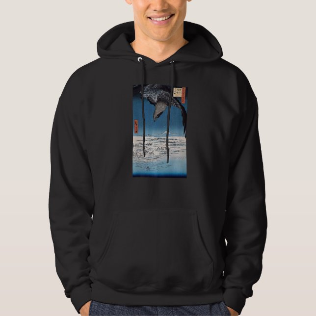 Adler über die Winterlandschaft Japanischer Holzbl Hoodie (Vorderseite)