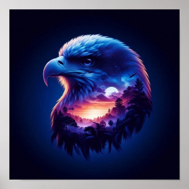 Adler überlagert mit mystischer Sonnenuntergangsla Poster (Vorne)