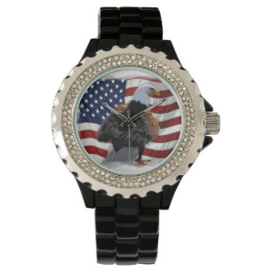 Adler und amerikanische Flagge für den Patriot Armbanduhr