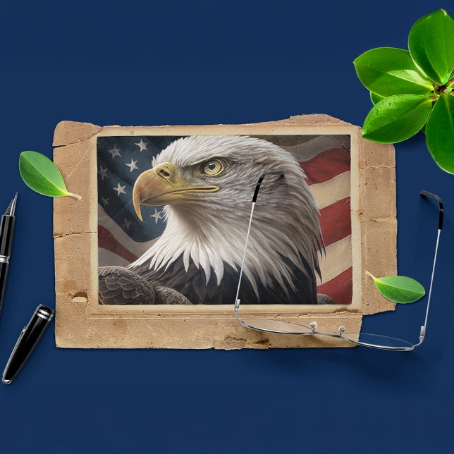Adler und amerikanische Flagge Postkarte (Von Creator hochgeladen)