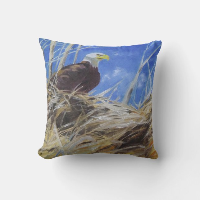 Adler- und Glatzadler-Nestmalvögel Kissen (Vorderseite)