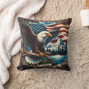 Adler unter amerikanischer Flagge Kissen