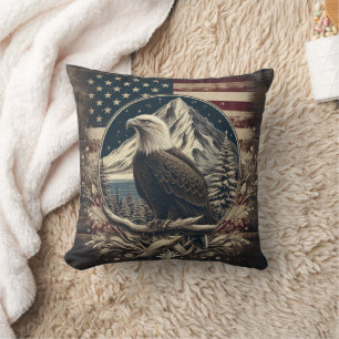 Adler von Bergen und Flagge Kissen