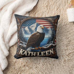 Adler von Bergen und Flagge Kissen