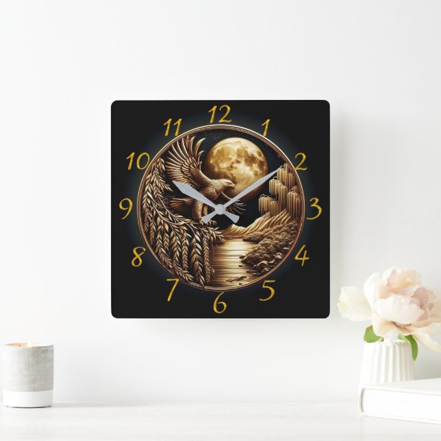 Adler von Moonlit Waters in der Nacht Quadratische Wanduhr (Zuhause)