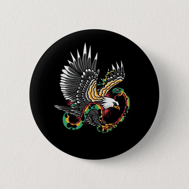 Adler-vs-Schlange-Tattoo-Design Button (Vorderseite)