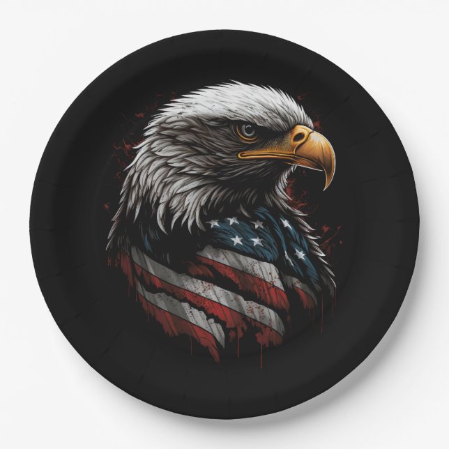 Adlerdesign mit amerikanischer Flagge Pappteller (Vorderseite)