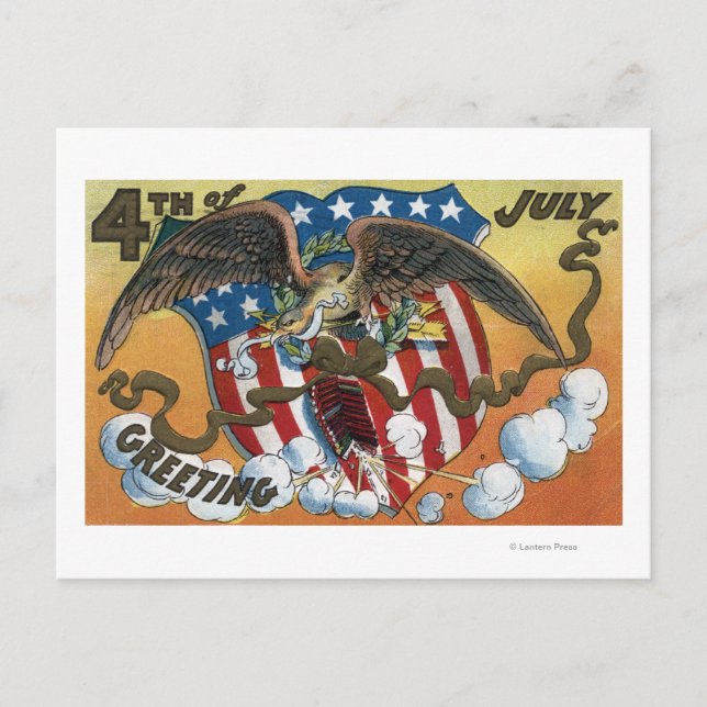 Adleremblem mit Feuerwerk, Flaggenschild Postkarte (Vorderseite)