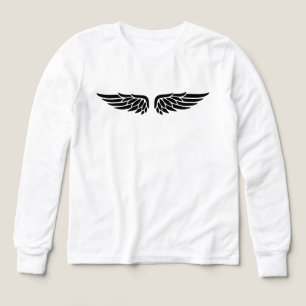 Adlerflügel-Druck Schwarz Kinder Langarmshirt