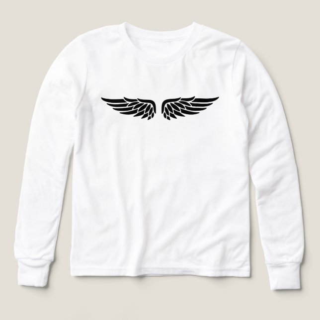 Adlerflügel-Druck Schwarz Kinder Langarmshirt (Design Vorderseite)