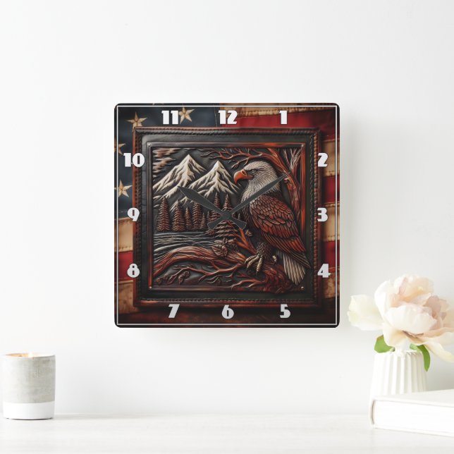 Adlerhorbe mit Bergrücken Quadratische Wanduhr (Zuhause)