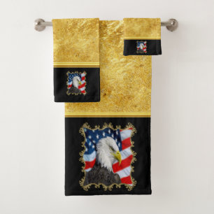 Adlerkopf und Goldfolie der amerikanischen Flagge Badhandtuch Set