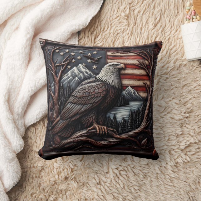 Adlerlogo mit amerikanischem Flaggendesign Kissen (Decke)