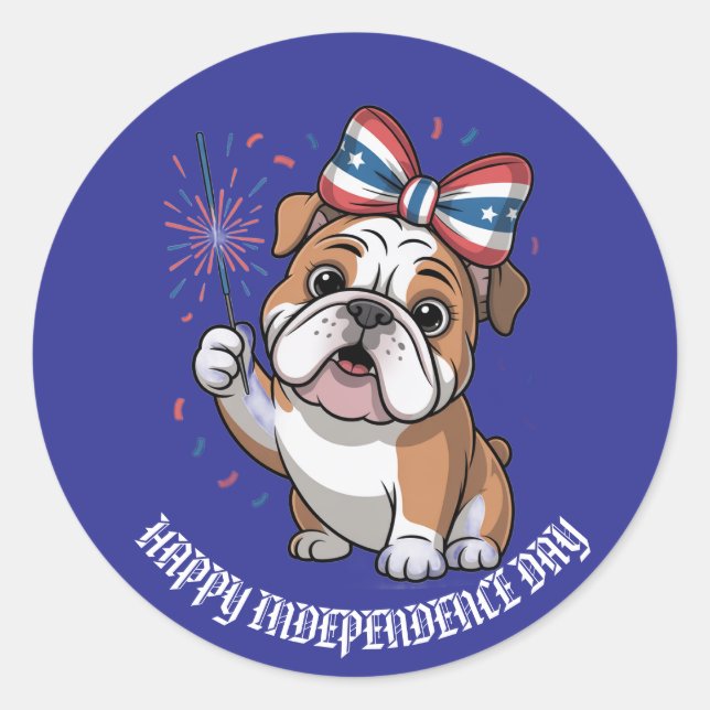 Adlige Bulldog Welpe US Flag Custom Runder Aufkleber (Vorderseite)