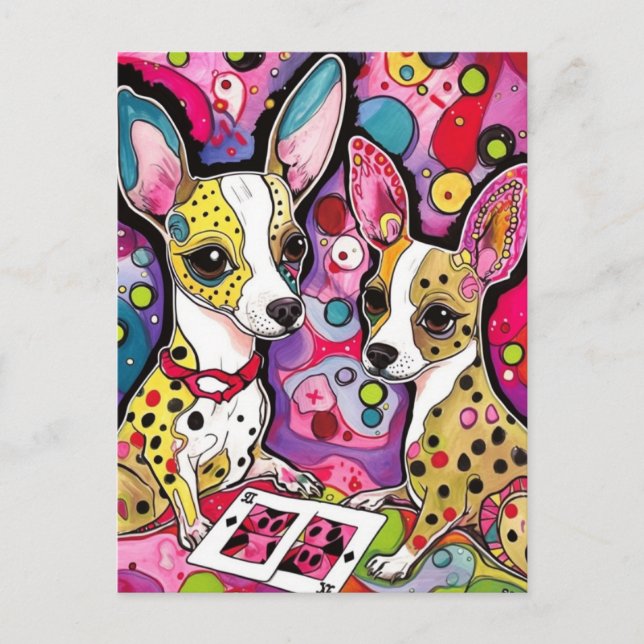 Adlige Chihuahua Hunde spielen Karten Postcard (Vorderseite)