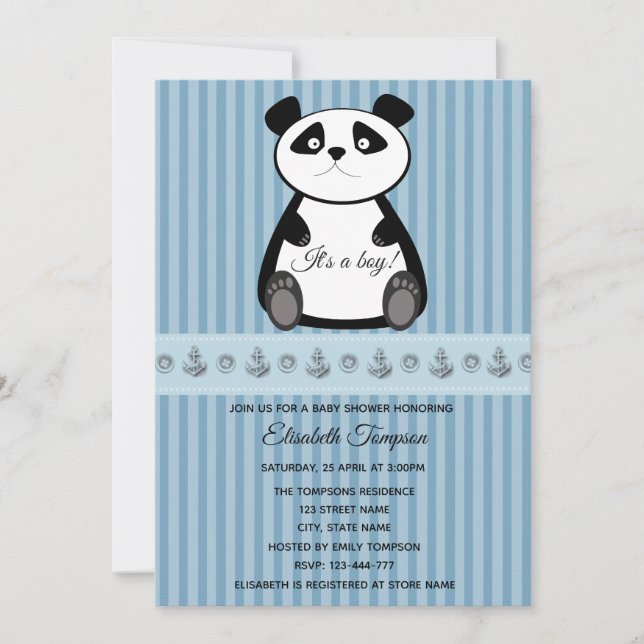 Adlige niedliche Babypanda Babydusche Einladung (Vorderseite)