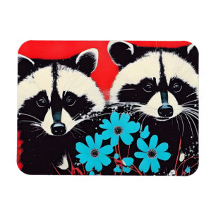 Adlige Raccoons mit blauem Blumenhintergrund Magnet