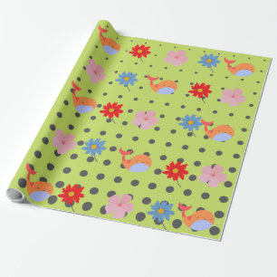 Adlige Tiere und Blume grünes Party Geschenkpapier