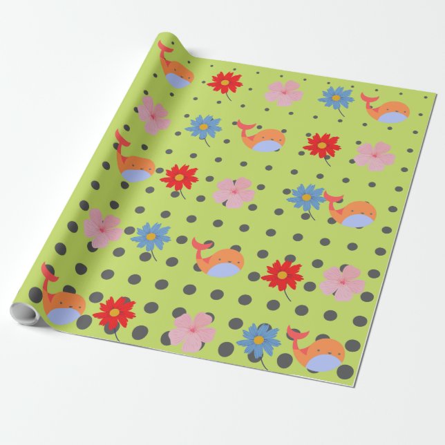 Adlige Tiere und Blume grünes Party Geschenkpapier (Ungerollt)