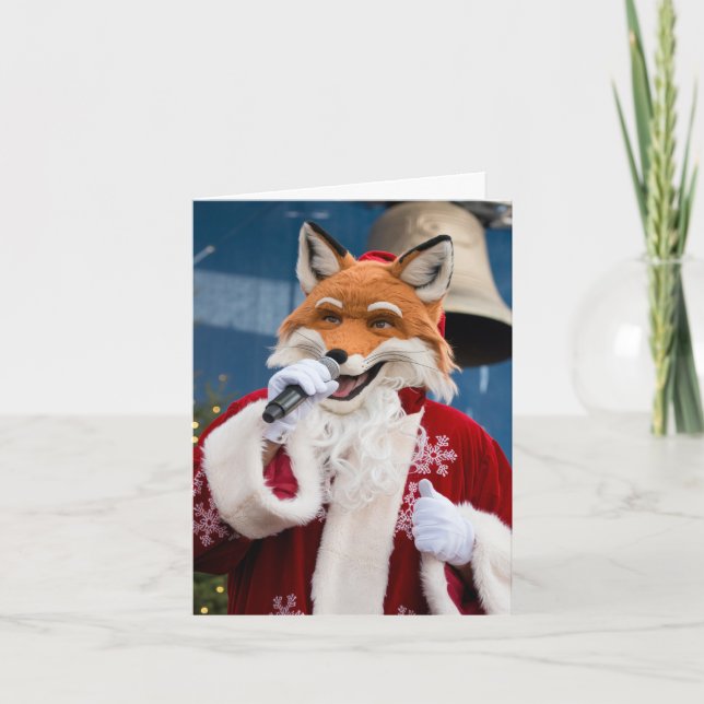 Adlige Weihnachten Red Fox Sings in Santa Anzug Karte (Vorderseite)
