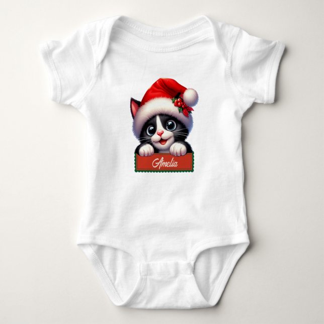 Adlige Weihnachts Cat Design Baby Bodysuit Strampler (Vorderseite)