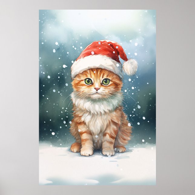 Adlige Weihnachtsginger Kätzchen im Schnee Poster (Vorne)