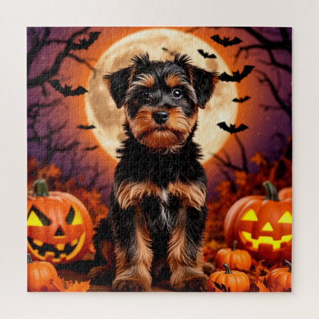 Adlige Welpe mit Halloween-Hintergrund (Vertikal)