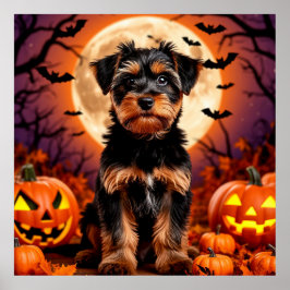 Adlige Welpe mit Halloween-Hintergrund Poster