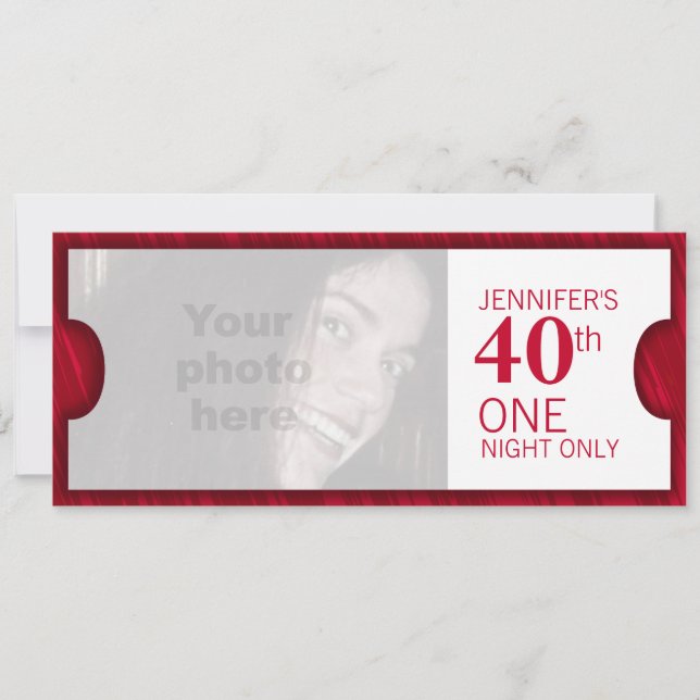 Admettre deux VIP 40e anniversaire invitation phot (Devant)