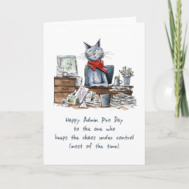 Admin Pro Day Funny Frauenkatze am Schreibtisch mi Karte