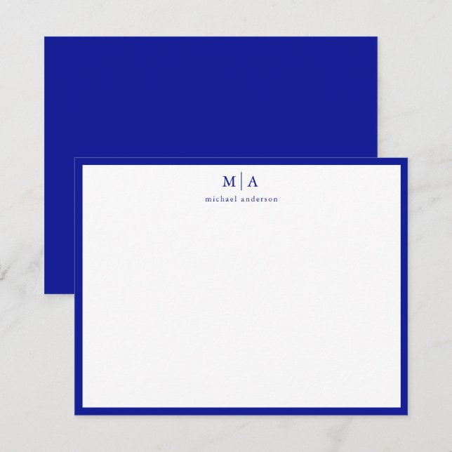 Admiral Blue Border Monogram Korrespondenzkarte Mitteilungskarte (Vorne/Hinten)