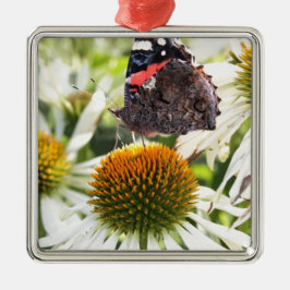 Admiral Butterfly auf Blume Silbernes Ornament