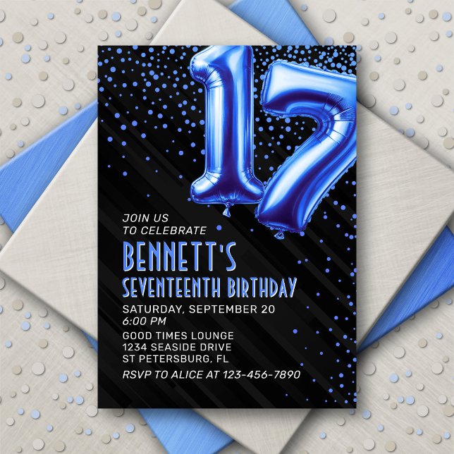 Ado Boy Blue 17th Birthday Invitation (Créateur téléchargé)